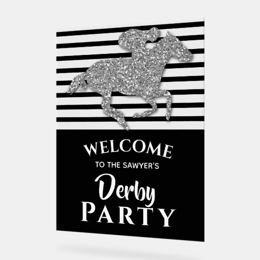 Silver Racehorse Black Stripes Derby Willkommen Acrylschild (Winkel)