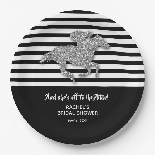 Silver Racehorse Off to Altar Brautparty Pappteller (Vorderseite)