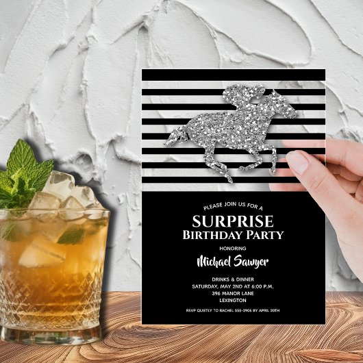 Silver Racehorse Schwarz-weiß Stripes Geburtstag Acryleinladungen