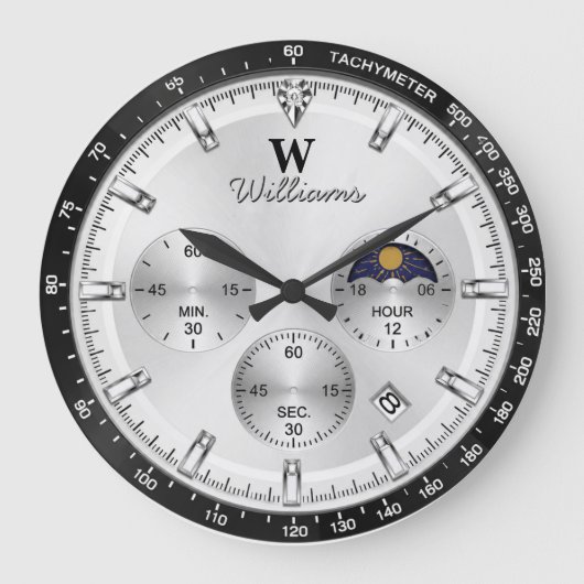 Silver Racing Dial Luxury Chronograph Große Wanduhr (Vorderseite)