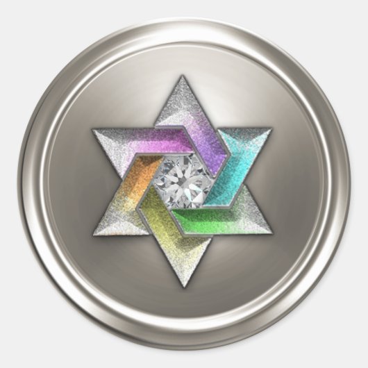 Silver Rainbow Star von David Gem Runder Aufkleber (Vorderseite)