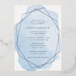 Silver Real Foil Frame Blue Watercolor Bat Mitzvah Folieneinladung<br><div class="desc">Diese Einladung enthält ein echtes Fotolahmen in der Wahl von Gold,  Silber oder Rose. Fügen Sie den benutzerdefinierten Text mithilfe des Vorlagenformulars hinzu. Zusätzliche Optionen für Text und Layout sind verfügbar,  wenn Sie weitere Anpassungen vornehmen möchten.</div>