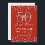 Silver Red 50. Geburtstag Save the Date Confetti Einladung<br><div class="desc">Elegantes "50th Birthday Party" Design mit Imitats Glitzer Konfetti und Details Text. Einfach zu bedienen und leicht zu personalisieren. Bestelle noch heute!</div>