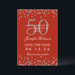 Silver Red 50. Geburtstag Save the Date & Details Einladung<br><div class="desc">Elegantes "50th Birthday Party" Design mit Imitats Glitzer Konfetti & Details Text. Einfach zu bedienen und leicht zu personalisieren. Bestelle noch heute!</div>