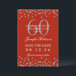 Silver Red 60. Geburtstag Rett Daten Einladung<br><div class="desc">Elegantes "60th Birthday Party" Design mit Imitats Glitzer Konfetti & Details Text. Einfach zu bedienen und leicht zu personalisieren. Bestelle noch heute!</div>