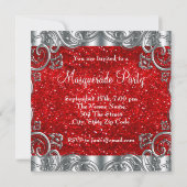 Silver Red and Black Mask Masquerade Party Einladung (Rückseite)