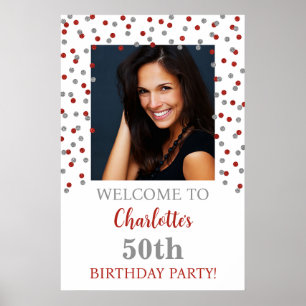 Silver Red Birthday Party Custom 20x30 Foto Poster