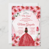Silver Red Blume Mexican Girl Sweet 15. Einladung (Vorderseite)