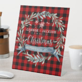 Silver & Red Buffalo Karierter Weihnachtskranz Sockelschild (In Situ)