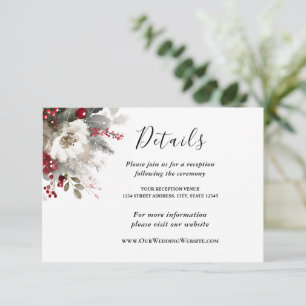 Silver Red Christmas Winter Floral Wedding Begleitkarte