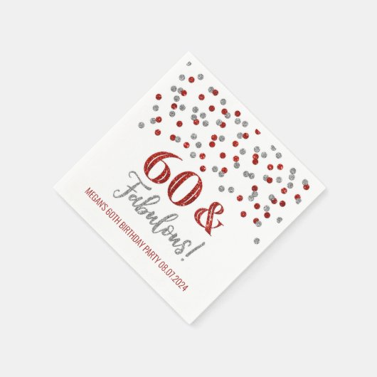 Silver Red Confetti 60 & Fabulous Serviette (Ecke)