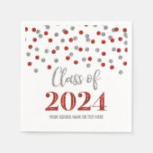 Silver Red Confetti Class of 2024 Napkins Serviette (Vorderseite)