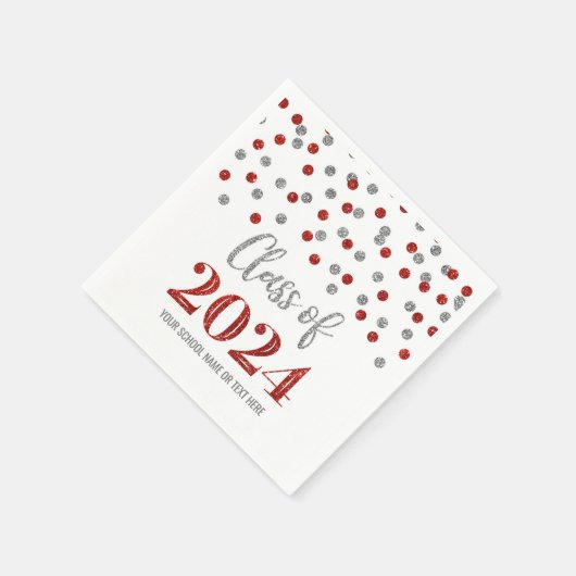 Silver Red Confetti Class of 2024 Napkins Serviette (Ecke)