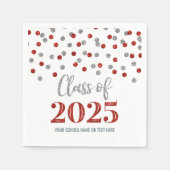 Silver Red Confetti Class of 2025 Napkins Serviette (Vorderseite)