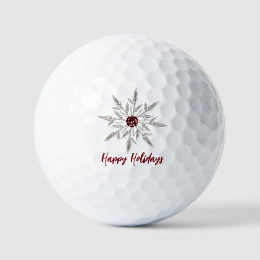 Silver Red Crystal Snowflake Happy Holidays Golfball (Vorderseite)