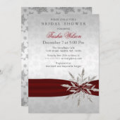 Silver Red Crystal Snowflakes Winter Brautparty Einladung (Vorne/Hinten)