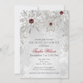 Silver Red Crystal Snowflakes Winter Brautparty Einladung (Vorderseite)