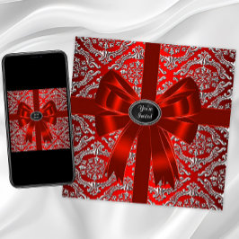 Silver Red Damask Corporate Weihnachtsfest Party Einladung