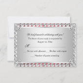 Silver & Red Diamond Damask Quinceanera UAWG RSVP Karte (Rückseite)