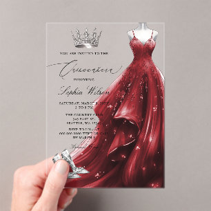 Silver Red Dress Princess Quinceañera Acryleinladungen