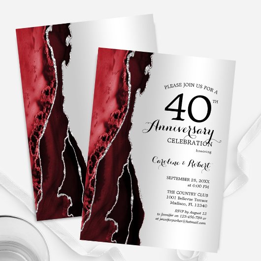 Silver Red Elegant 40 Jahre Jubiläum Einladung