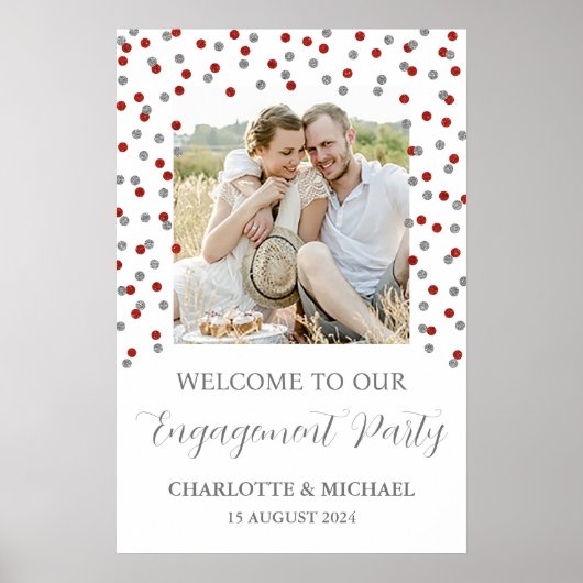 Silver Red Engagement Party Custom 20x30 Foto Poster (Vorne)