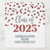 Silver Red Glitzer Class of 2025 Abschluss Weinetikett (Einzelnes Label)