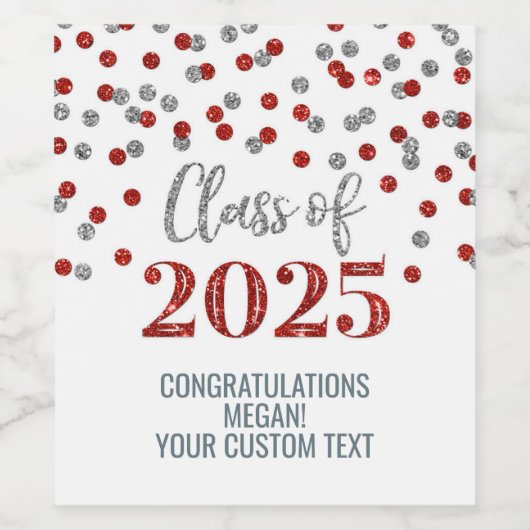 Silver Red Glitzer Class of 2025 Abschluss Weinetikett (Einzelnes Label)