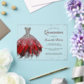 Silver Red Glitzer Dress Script Quinceañera Party Acryleinladungen (In Situ (Hochzeit))