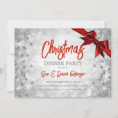 Silver Red Glitzer Ribbon Weihnachtsfeiertag Einladung (Vorderseite)