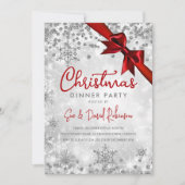 Silver Red Glitzer Ribbon Xmas Winterurlaub Einladung (Vorderseite)