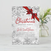 Silver Red Glitzer Ribbon Xmas Winterurlaub Einladung (Stehend Vorderseite)