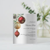 Silver red gold baubles Christmas Party Einladung (Stehend Vorderseite)