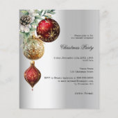 Silver red gold baubles Christmas Party Einladung (Vorderseite)