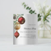 Silver red gold baubles Christmas Party Einladung (Stehend Vorderseite)