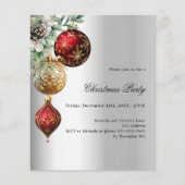 Silver red gold baubles Christmas Party Einladung (Vorderseite)