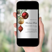 Silver Red Gold Baubles Weihnachtsfest Party Einladung