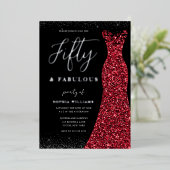 Silver Red Gown 50 Fabulous 50. Geburtstag Real Folieneinladung (Stehend vorne)