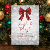 Silver Red Jingle Mingle Christmas Party Bow Snow Einladung