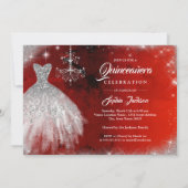 Silver Red Lace Diamond Gown Tiara Quinceanera Einladung (Rückseite)