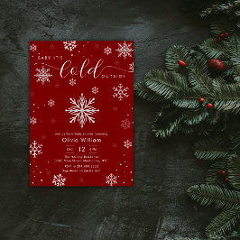 Silver Red Magical Winter Snowflake Baby Shower  Einladung