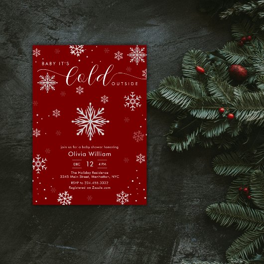 Silver Red Magical Winter Snowflake Baby Shower Einladung