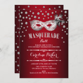 Silver Red Masquerade Ball Geburtstagsparty Einladung (Vorne/Hinten)