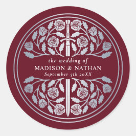 Silver Red Royal Medieval Sword Wedding  Runder Aufkleber