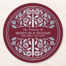 Silver Red Royal Medieval Sword Wedding Runder Pappuntersetzer