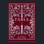 Silver Red Royal Medieval Sword Wedding Tischnummer<br><div class="desc">Feiern Sie Ihren besonderen Tag mit diesem königlich-mittelalterlichen Schwert Hochzeitsdesign. Die Folie in diesem Artikel ist KEINE echte Folie. Artikel werden genau so gedruckt, wie sie auf Ihrem Bildschirm erscheinen, wenn Sie dem Warenkorb hinzufügen, sodass Sie jede Tischnummer, die Sie benötigen, individuell anpassen und hinzufügen können. Matching Items in unserem...</div>