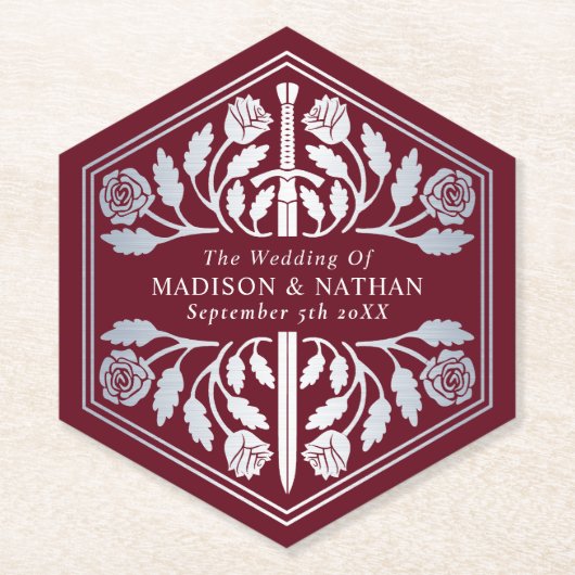 Silver Red Royal Medieval Sword Wedding Untersetzer (Vorderseite)