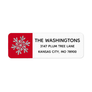 Silver Red Snowflake Address Label