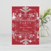 Silver Red Snowflake Xmas Feiertage Party Einladung (Stehend Vorderseite)