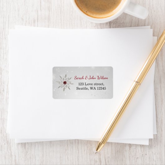 Silver Red Snowflakes Returnaddress Label Adressaufkleber (Insitu)